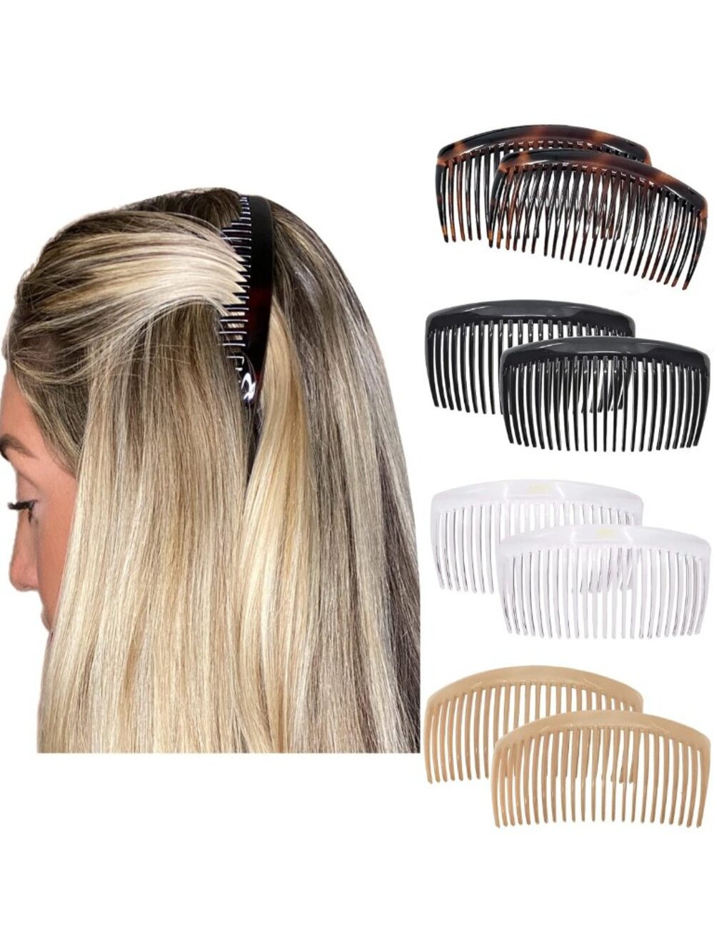 Large French Twist Hair Combs - 4 Colors, 4" Side Clips for Elegant Updos